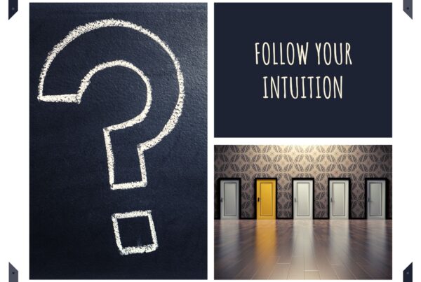 partition graphic: question mark, door, "follow your intuition" inscription